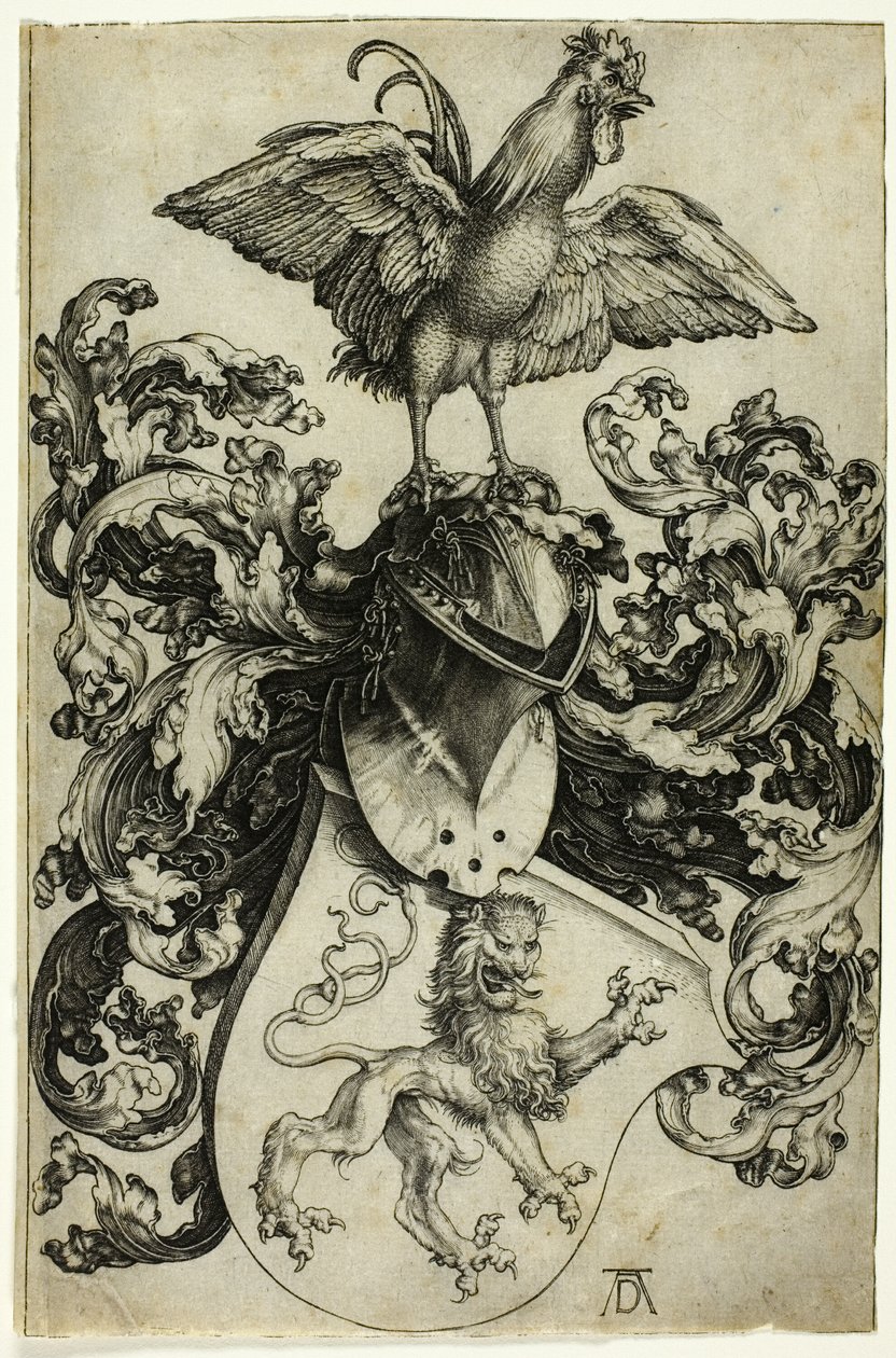 Herb z lwem i kogutem autorstwa Albrecht Dürer