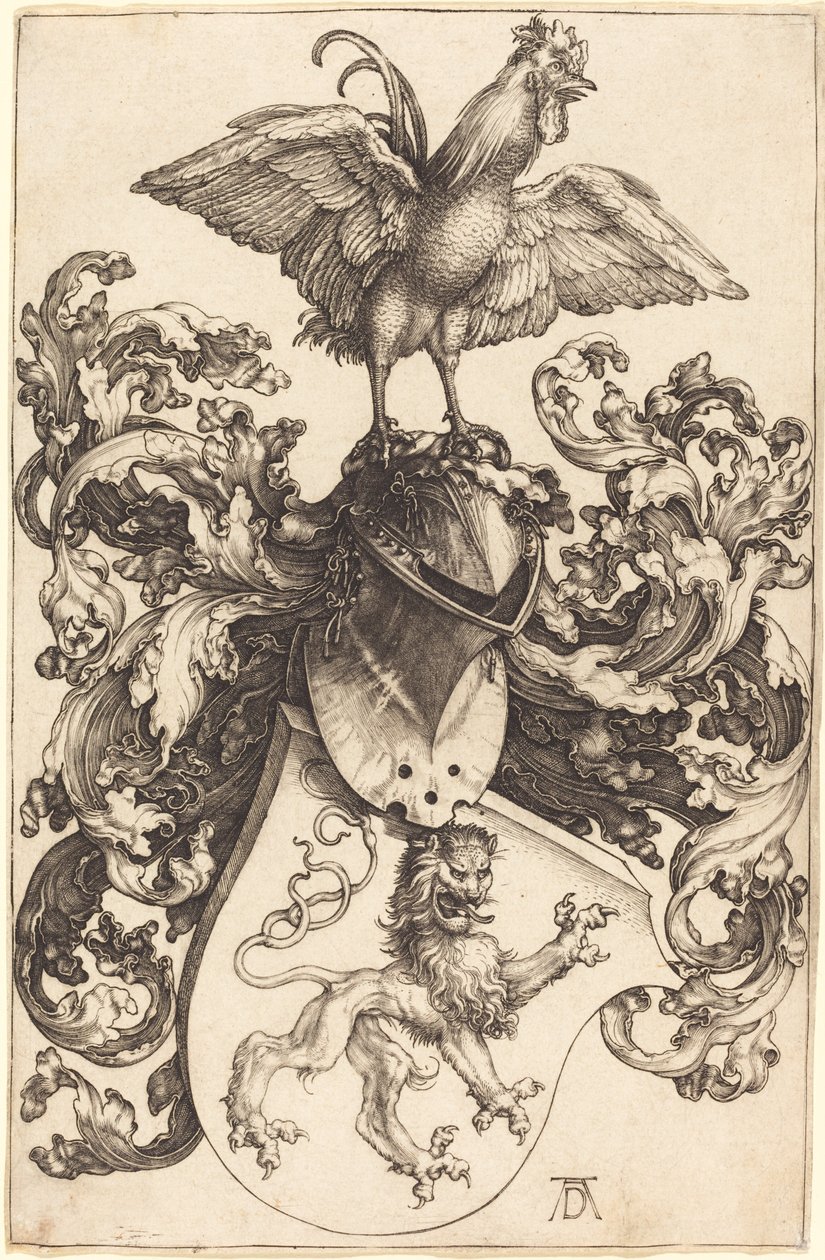 Herb z lwem i kogutem autorstwa Albrecht Dürer
