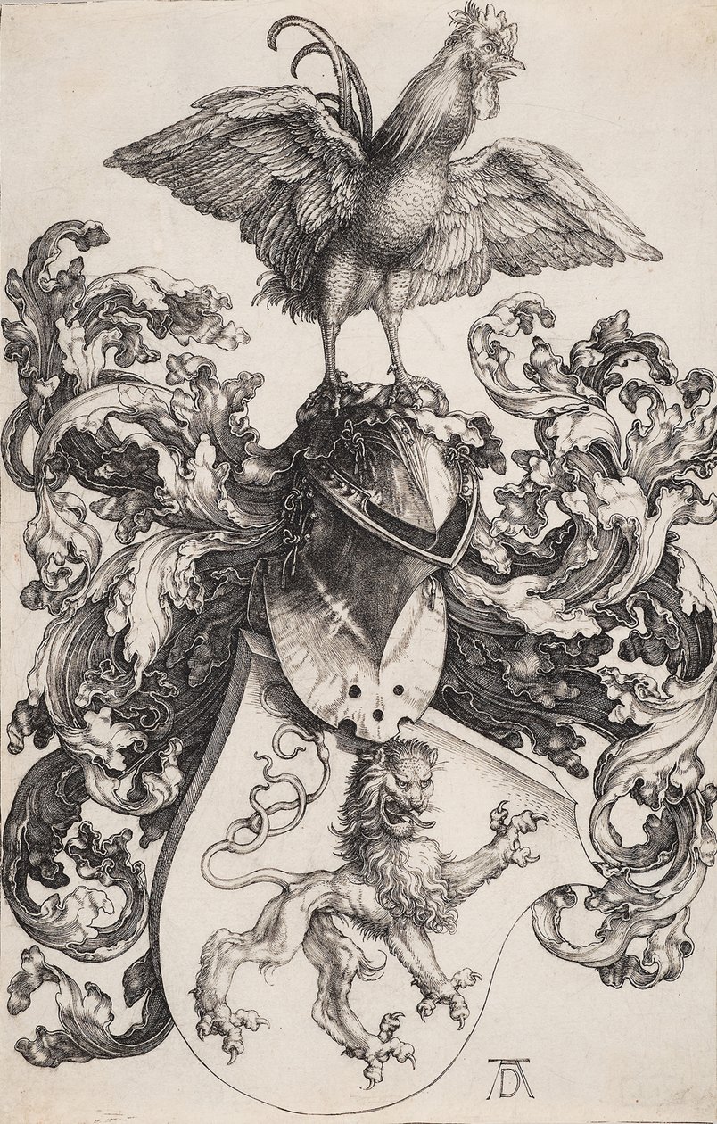 Herb z lwem i kogutem autorstwa Albrecht Dürer