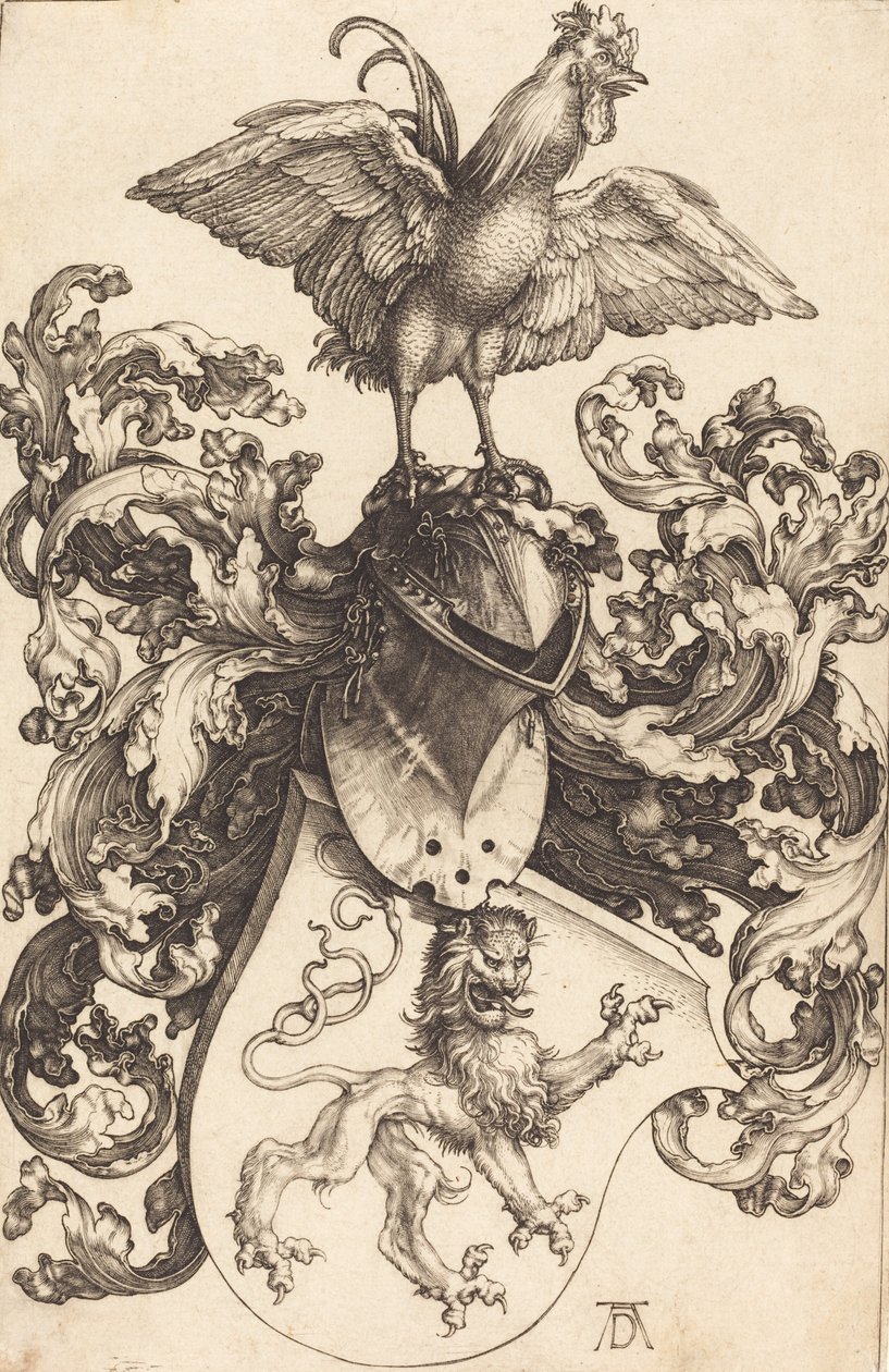Herb z Lwem i Kogutem, 15021503. autorstwa Albrecht Dürer