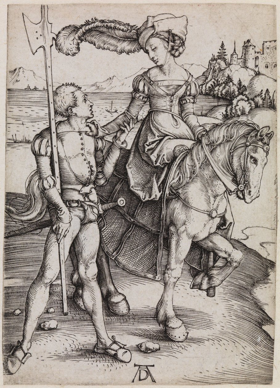 Panna na koniu i landsknecht autorstwa Albrecht Dürer