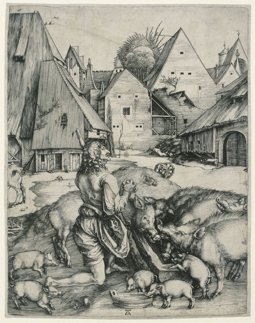 Syn marnotrawny pasie świnie autorstwa Albrecht Dürer
