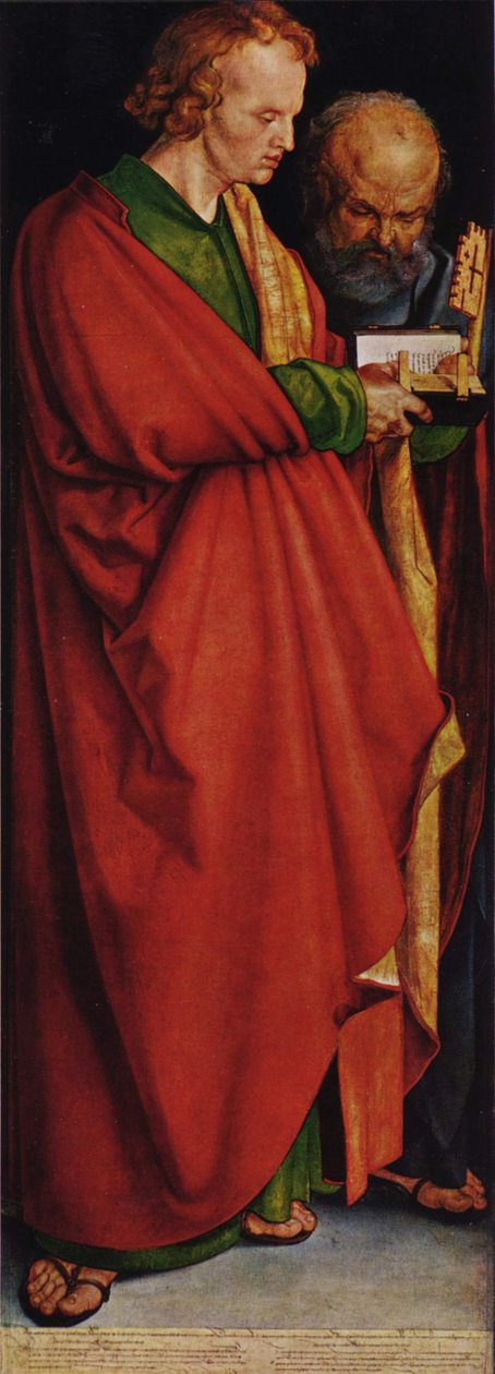 Czterej Apostołowie, lewa część, scena: Święty Jan i Święty Piotr autorstwa Albrecht Dürer