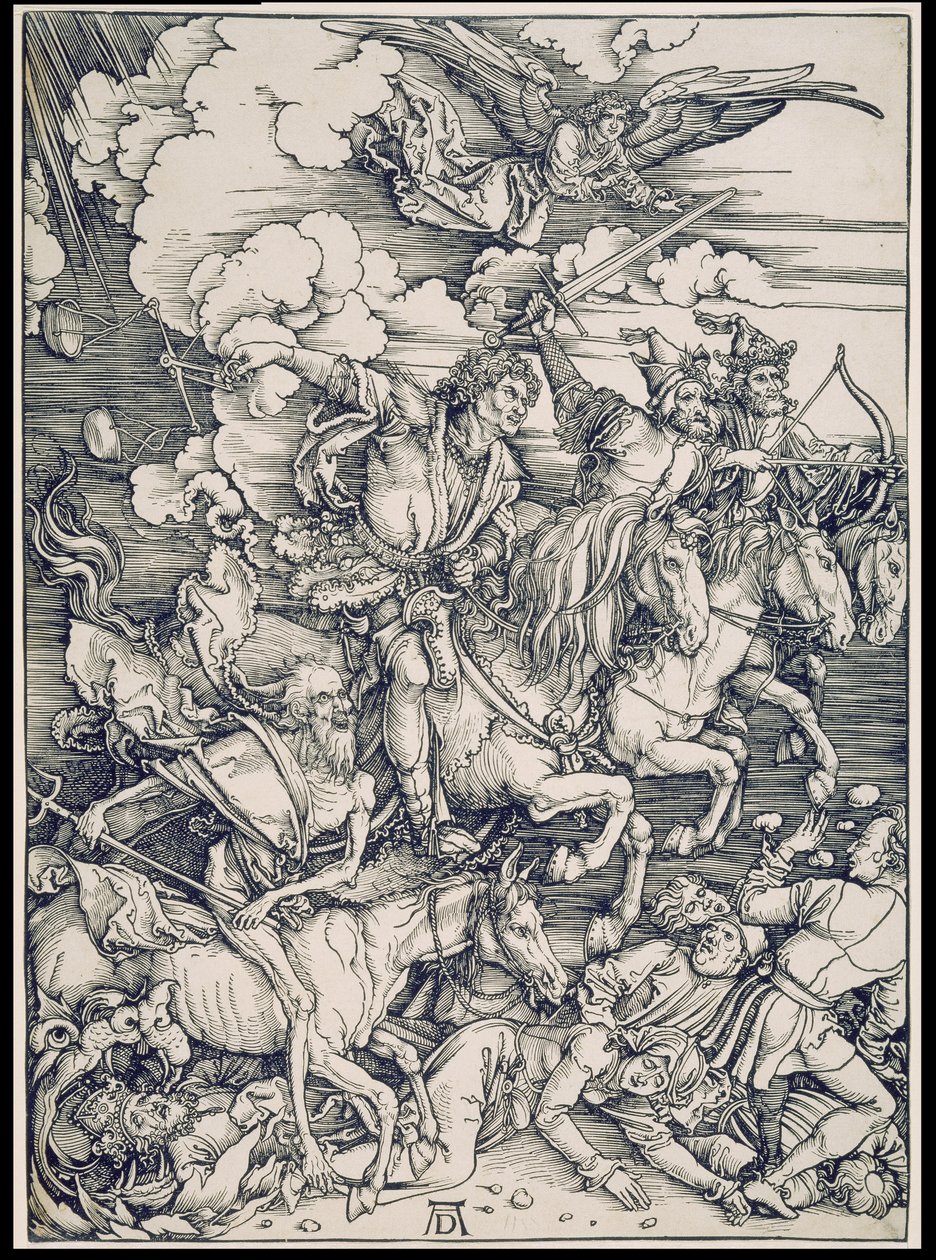 Jeźdźcy Apokalipsy, z cyklu Apokalipsa, osobna odbitka przed tekstem autorstwa Albrecht Dürer