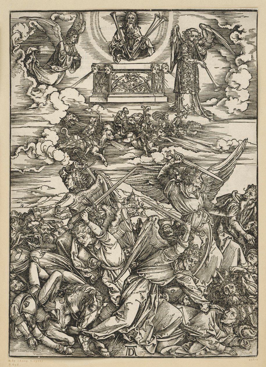 Czterej aniołowie zemsty (Apokalipsa) autorstwa Albrecht Dürer