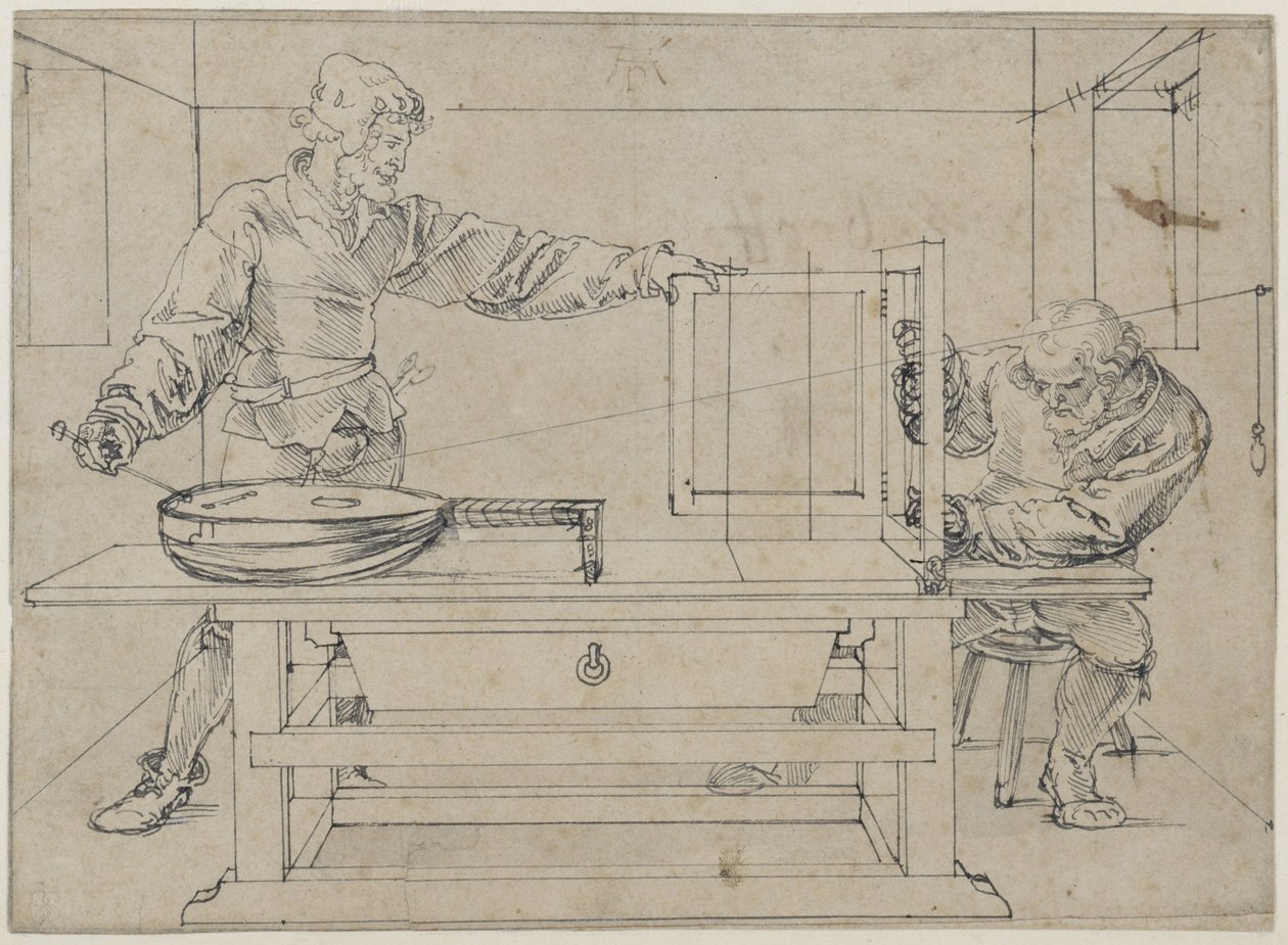 Mężczyzna celujący w lutnię autorstwa Albrecht Dürer