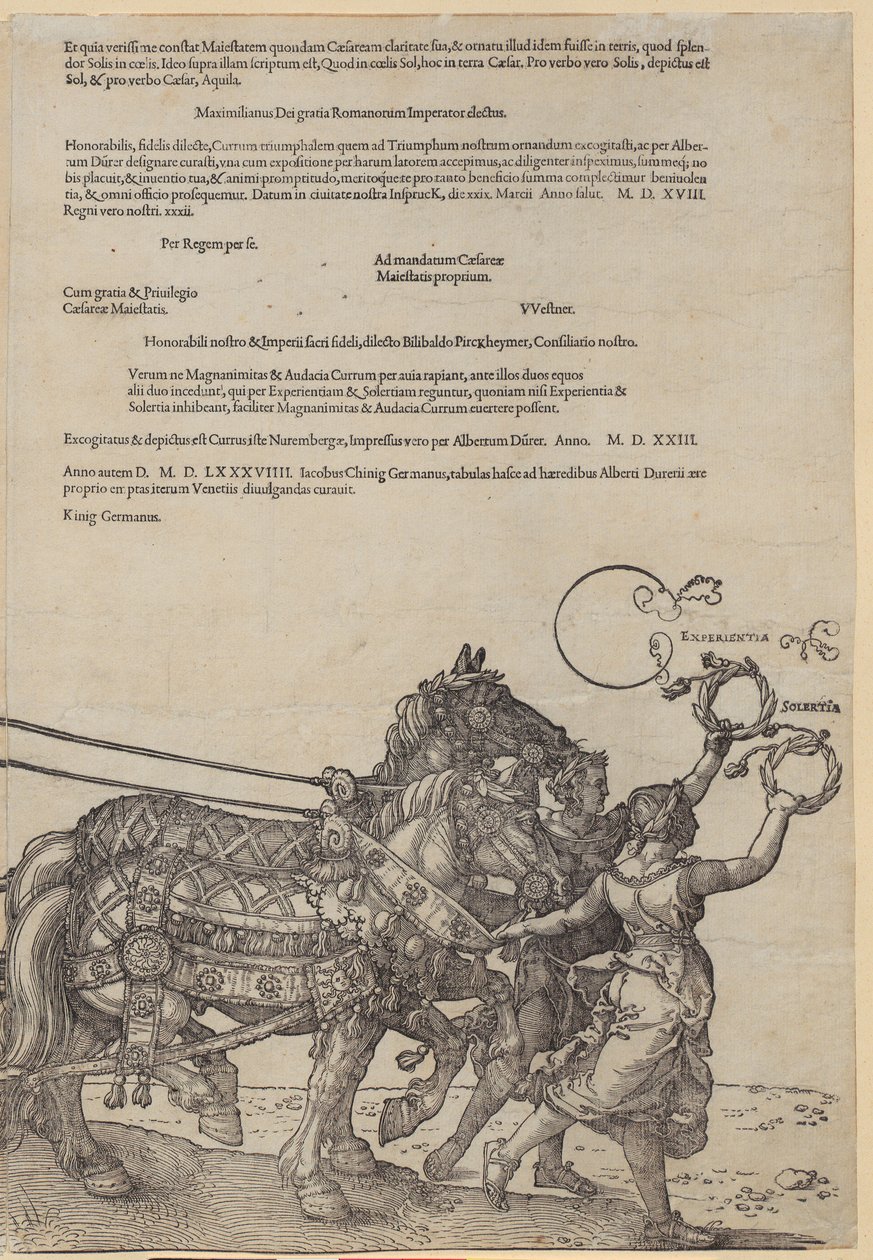 „Experientia”, arkusz 8 z serii „Wielki rydwan triumfalny” autorstwa Albrecht Dürer