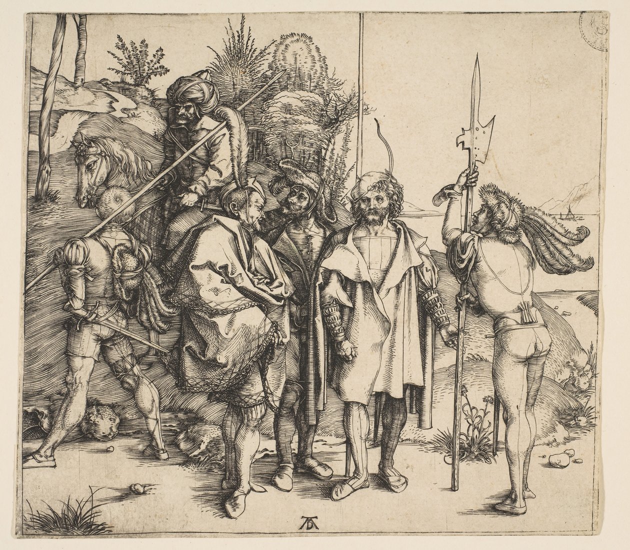 Pięciu Piechoty i Turek Konny, ca. 1495. autorstwa Albrecht Dürer