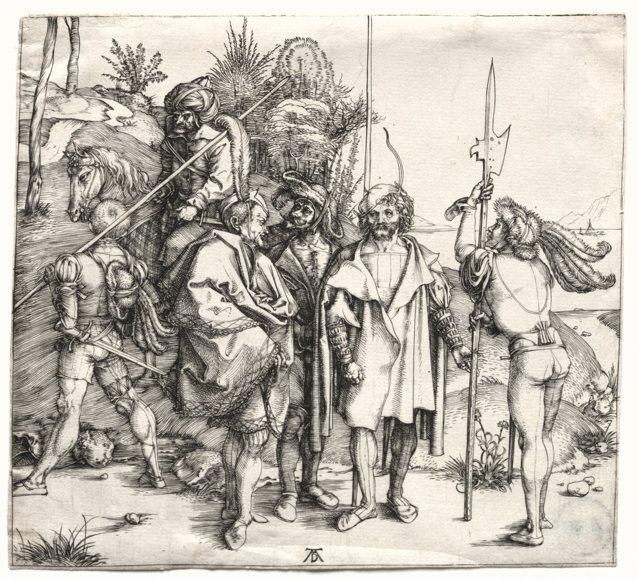 Pięciu żołnierzy i Turk na koniu autorstwa Albrecht Dürer