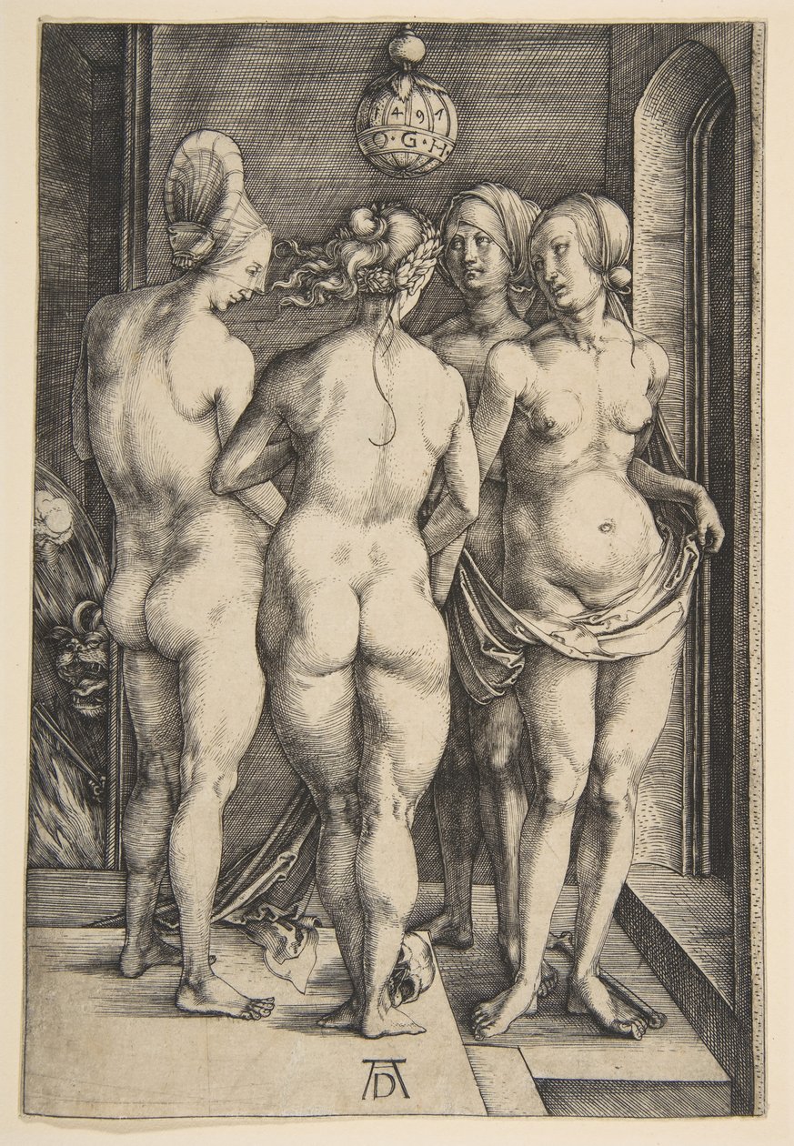 Cztery nagie kobiety, 1497. autorstwa Albrecht Dürer