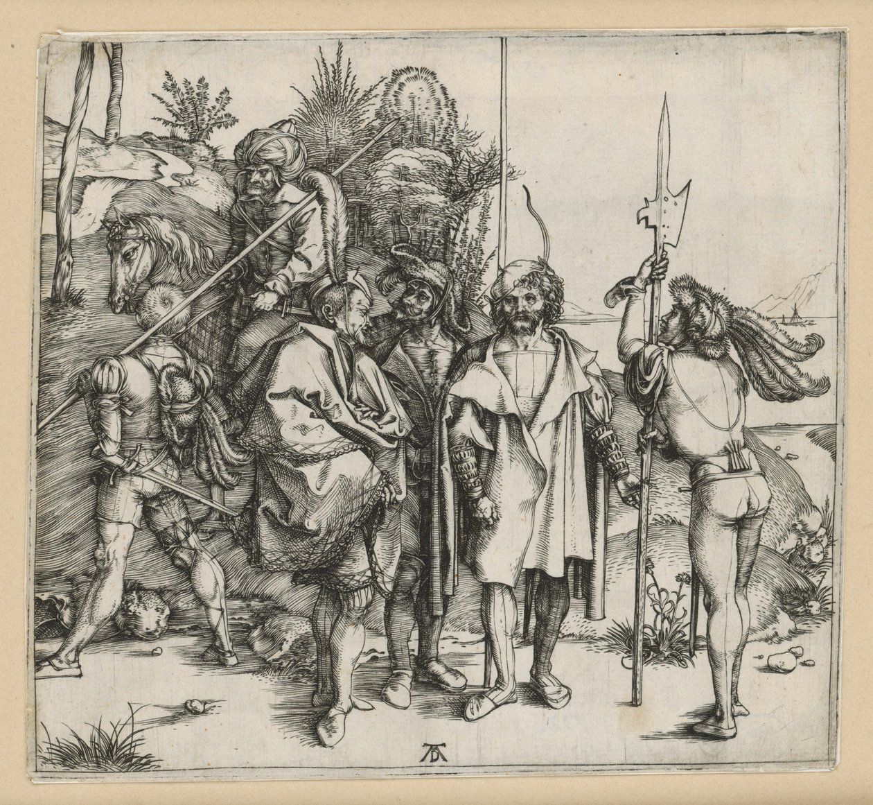 Pięciu żołnierzy i jeden Turczyk na koniu autorstwa Albrecht Dürer