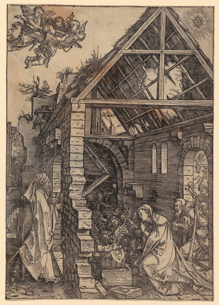 Narodzenie Chrystusa, plansza 10 z cyklu „Życie Marii” autorstwa Albrecht Dürer
