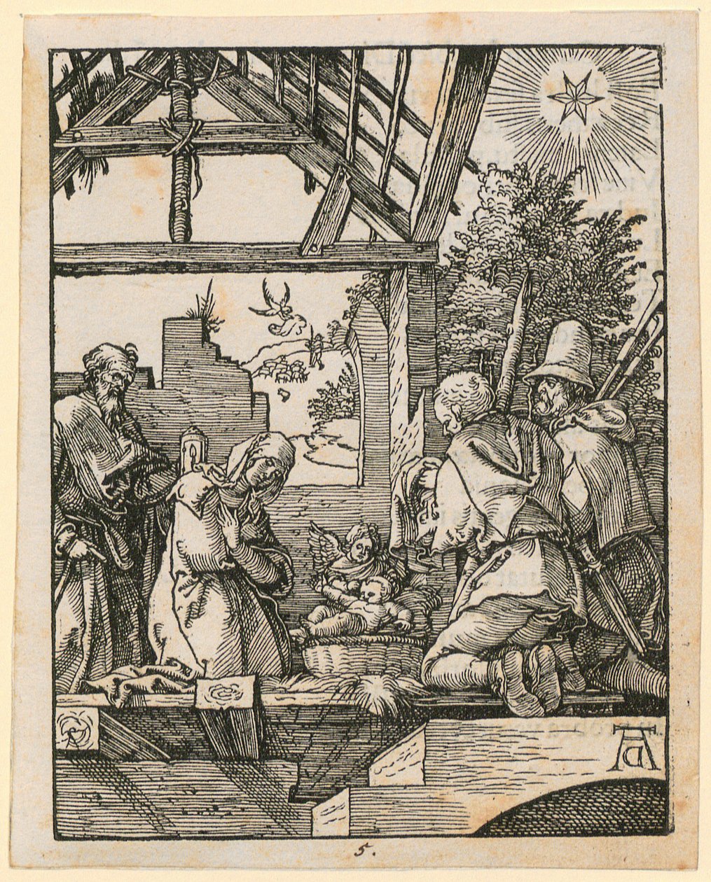 Narodzenie Chrystusa, karta 5 z cyklu „Mała Pasja drzeworytnicza” autorstwa Albrecht Dürer