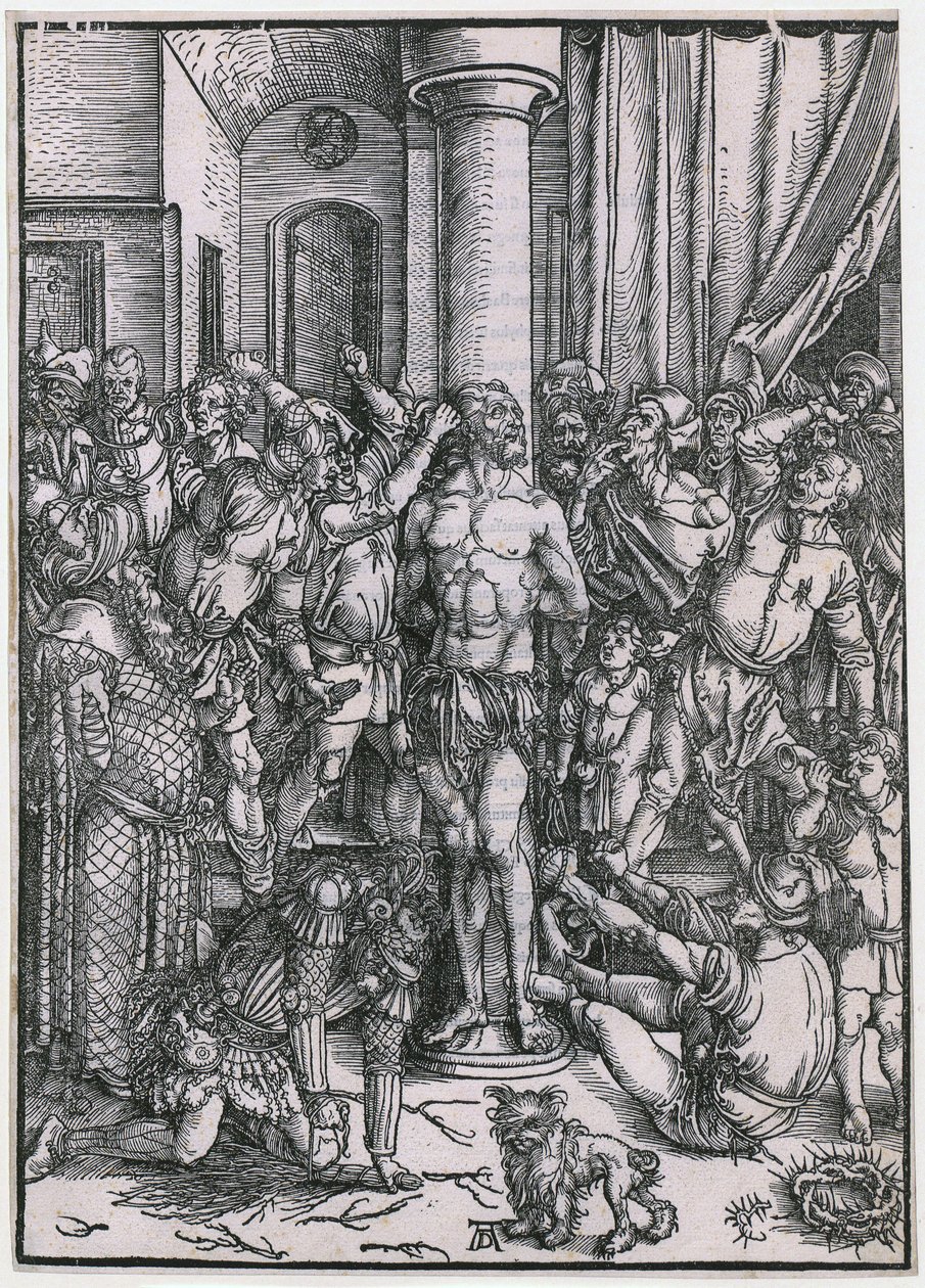 Biczowanie Chrystusa, plansza 5 z cyklu „Wielka Pasja” autorstwa Albrecht Dürer