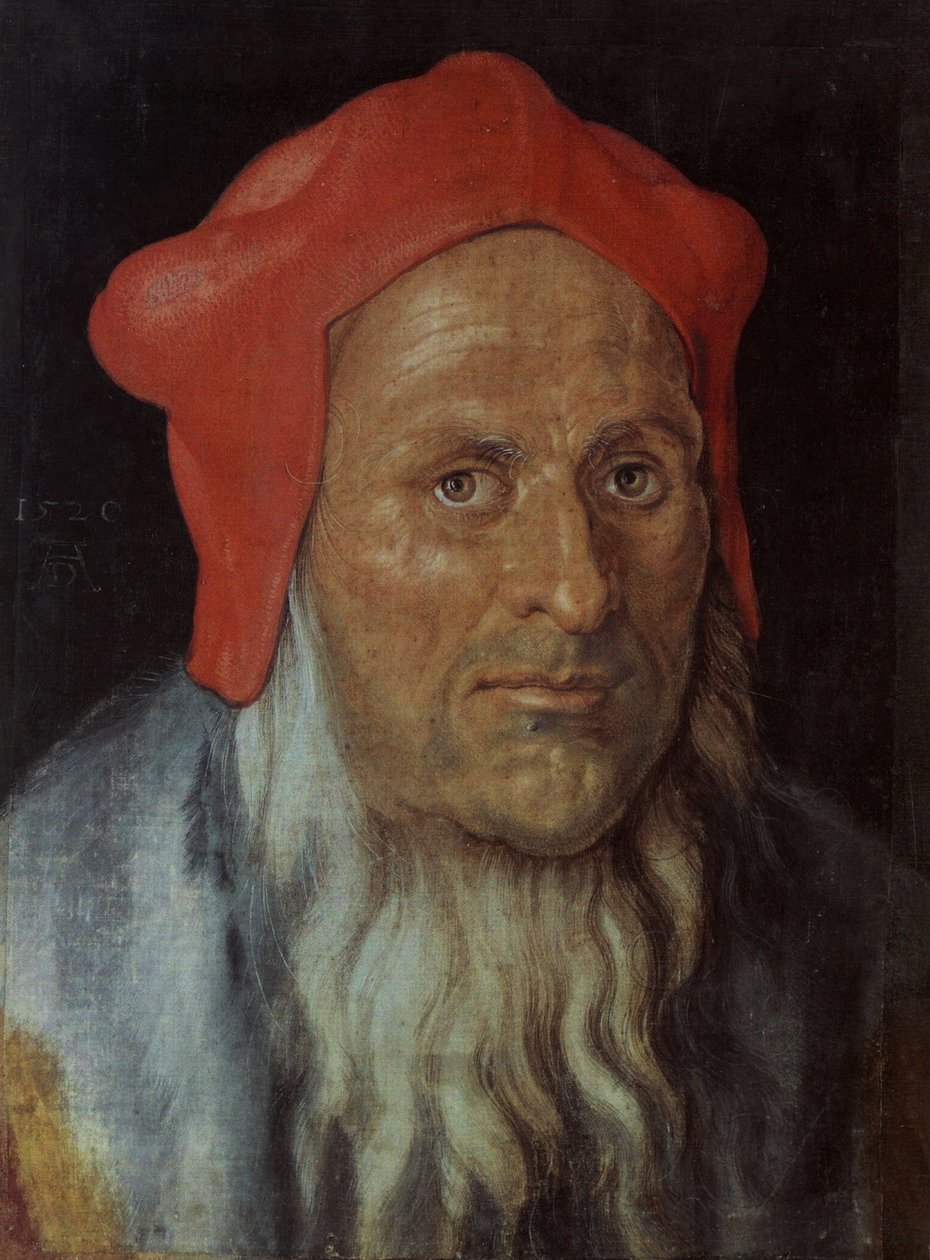 Niemiecki: Portret brodatego mężczyzny w czerwonej czapce Portret mężczyzny autorstwa Albrecht Dürer