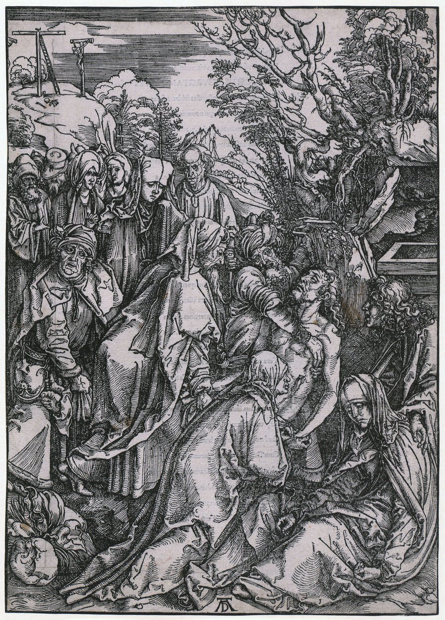 Złożenie Chrystusa do grobu, karta 10 z serii „Wielka Pasja” autorstwa Albrecht Dürer
