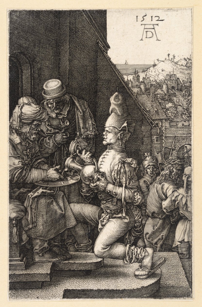 Piłat umywa ręce (Pasja miedziorytnicza) autorstwa Albrecht Dürer
