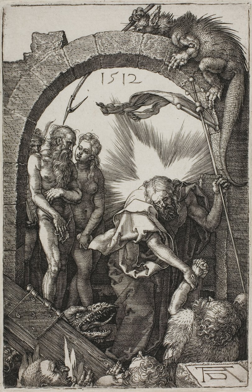 bronowanie piekła; Chrystus w otchłani, z wyrytej pasji autorstwa Albrecht Dürer