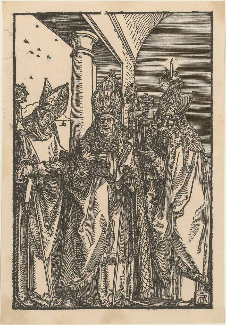 Święci biskupi Mikołaj, Ulryk i Erazm autorstwa Albrecht Dürer