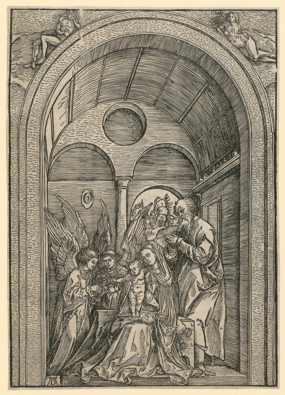 Święta Rodzina z dwoma aniołami w sklepieniu autorstwa Albrecht Dürer