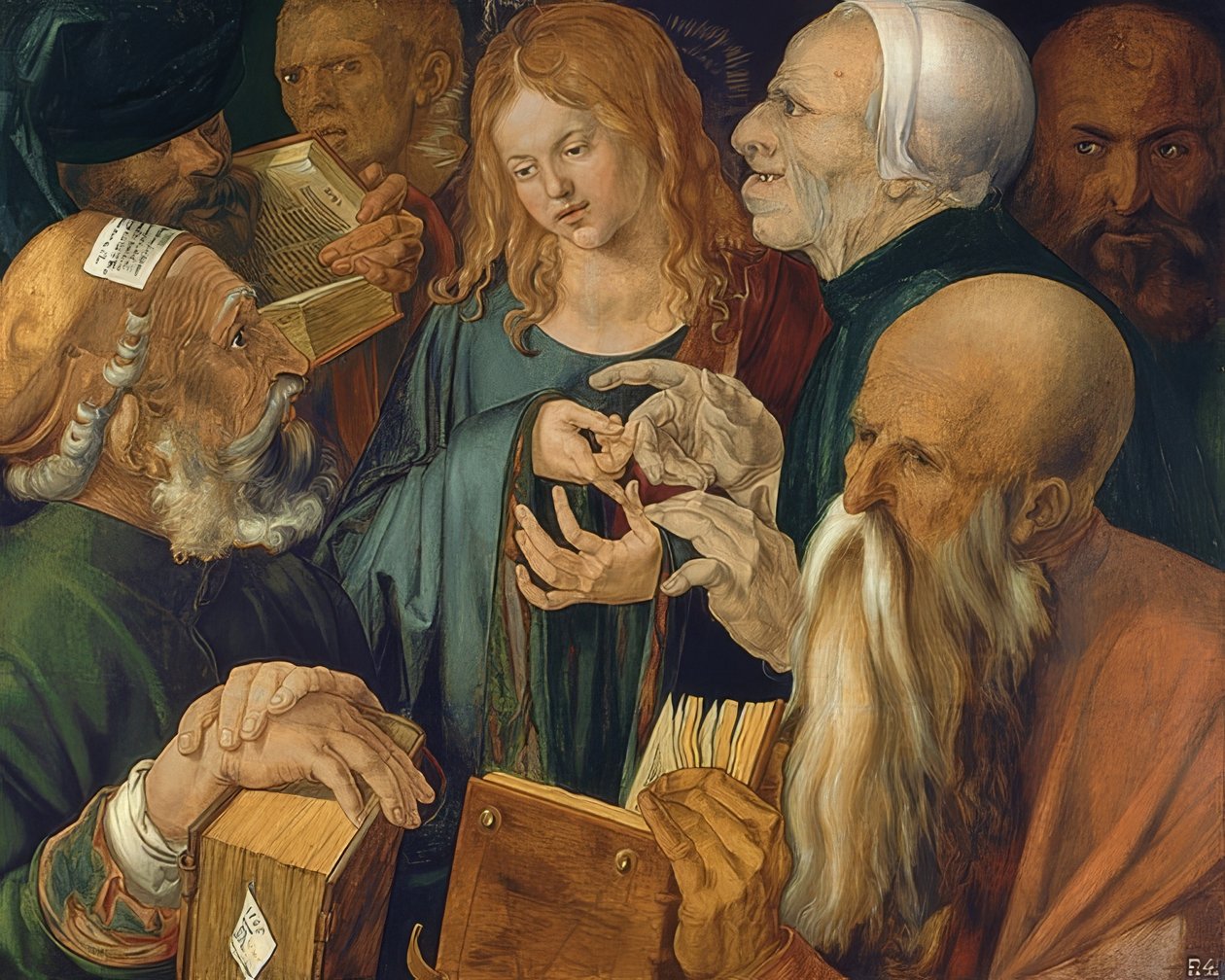 Jezus wśród uczonych w Piśmie. 1506 autorstwa Albrecht Dürer