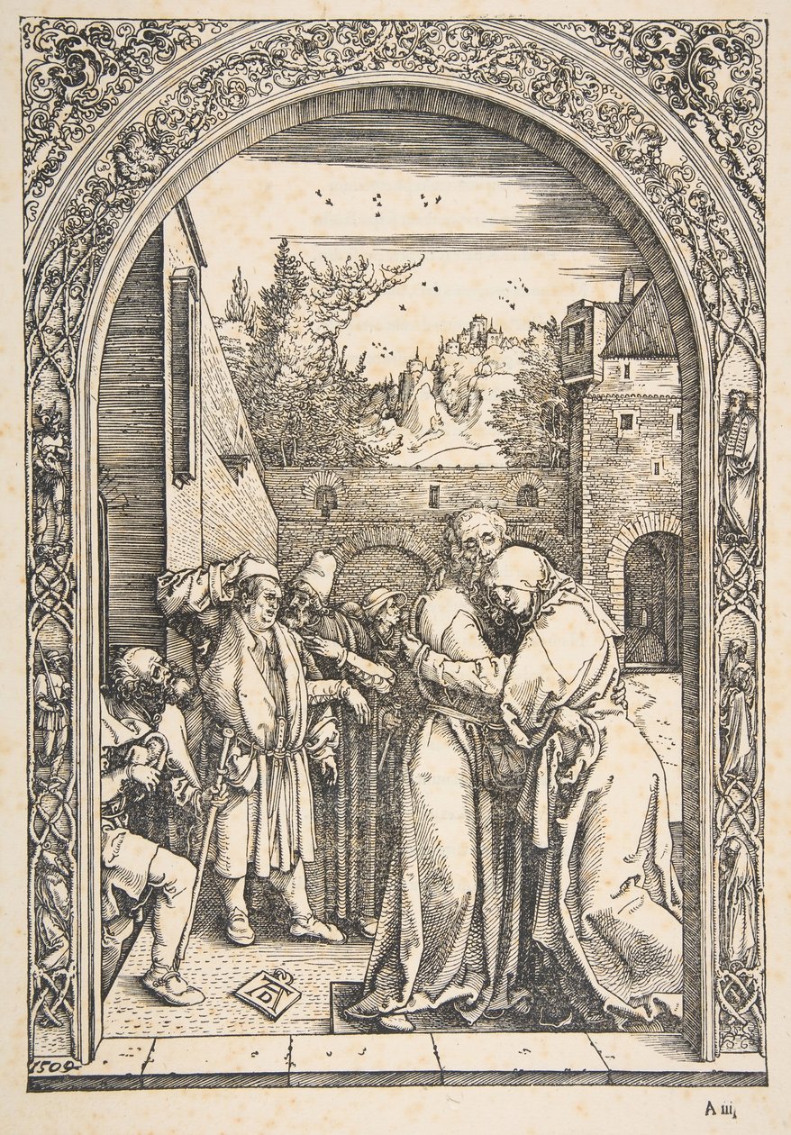 Joachim i Anna przy Złotej Bramie, z Życia Marii, ca. 1504. autorstwa Albrecht Dürer
