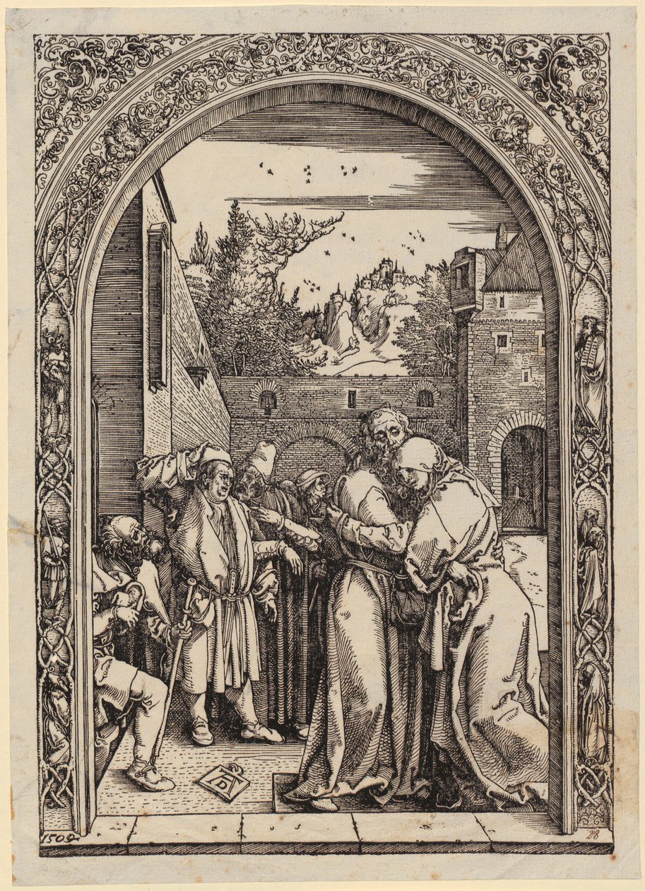 Joachim i Anna pod Złotą Bramą, arkusz 4 z cyklu „Życie Maryi” autorstwa Albrecht Dürer