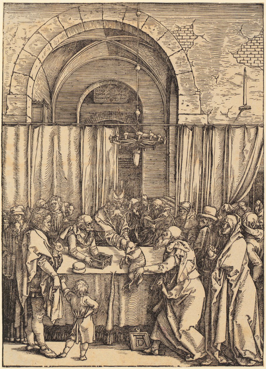 Ofiara Joachima zostaje odrzucona przez arcykapłana, strona 2 odcinka „Życie Marii” autorstwa Albrecht Dürer