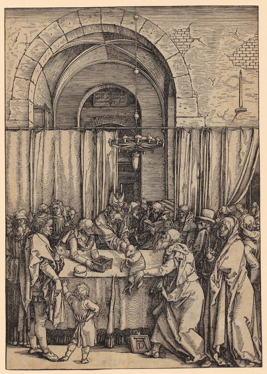 Ofiara Joachima zostaje odrzucona przez arcykapłana, strona 2 odcinka „Życie Marii” autorstwa Albrecht Dürer