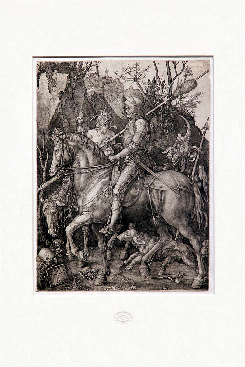 Rycerz, śmierć i diabeł autorstwa Albrecht Dürer