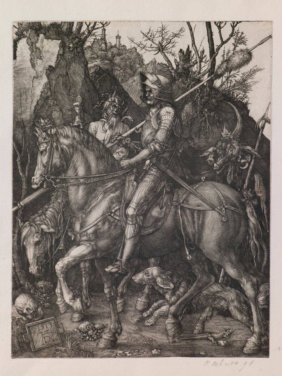 Rycerz, śmierć i diabeł autorstwa Albrecht Dürer