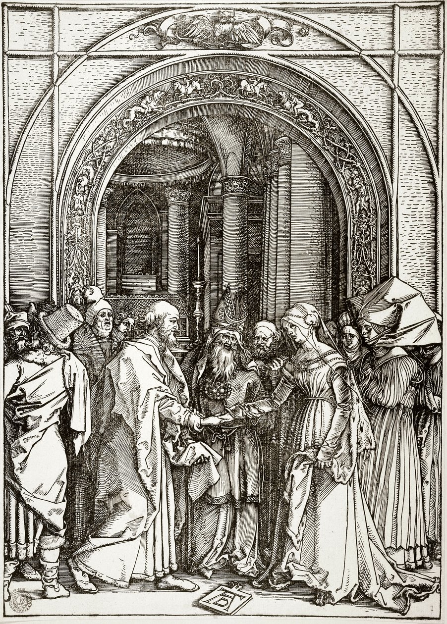 Życie Najświętszej Maryi Panny: Ślub Najświętszej Maryi Panny (Bartsch 82) autorstwa Albrecht Dürer