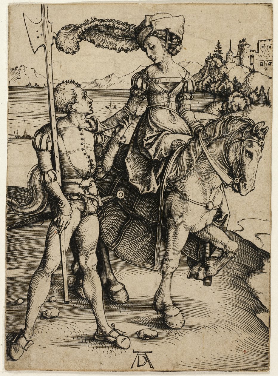 Dama na koniu i Landsknecht autorstwa Albrecht Dürer