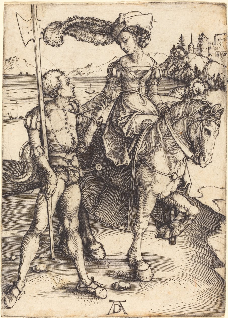 Dama na koniu i Lansquenet autorstwa Albrecht Dürer