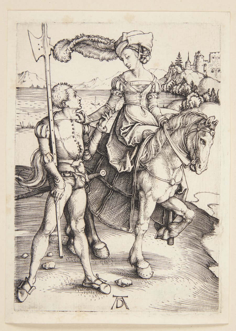 Pani na koniu i lansquenet autorstwa Albrecht Dürer