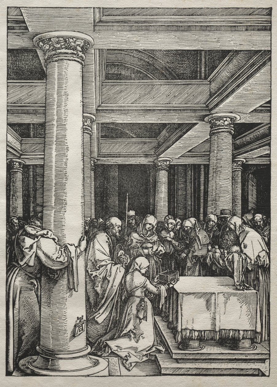 Życie Dziewicy: Ofiarowanie Jezusa w Świątyni, 1504-1505. autorstwa Albrecht Dürer