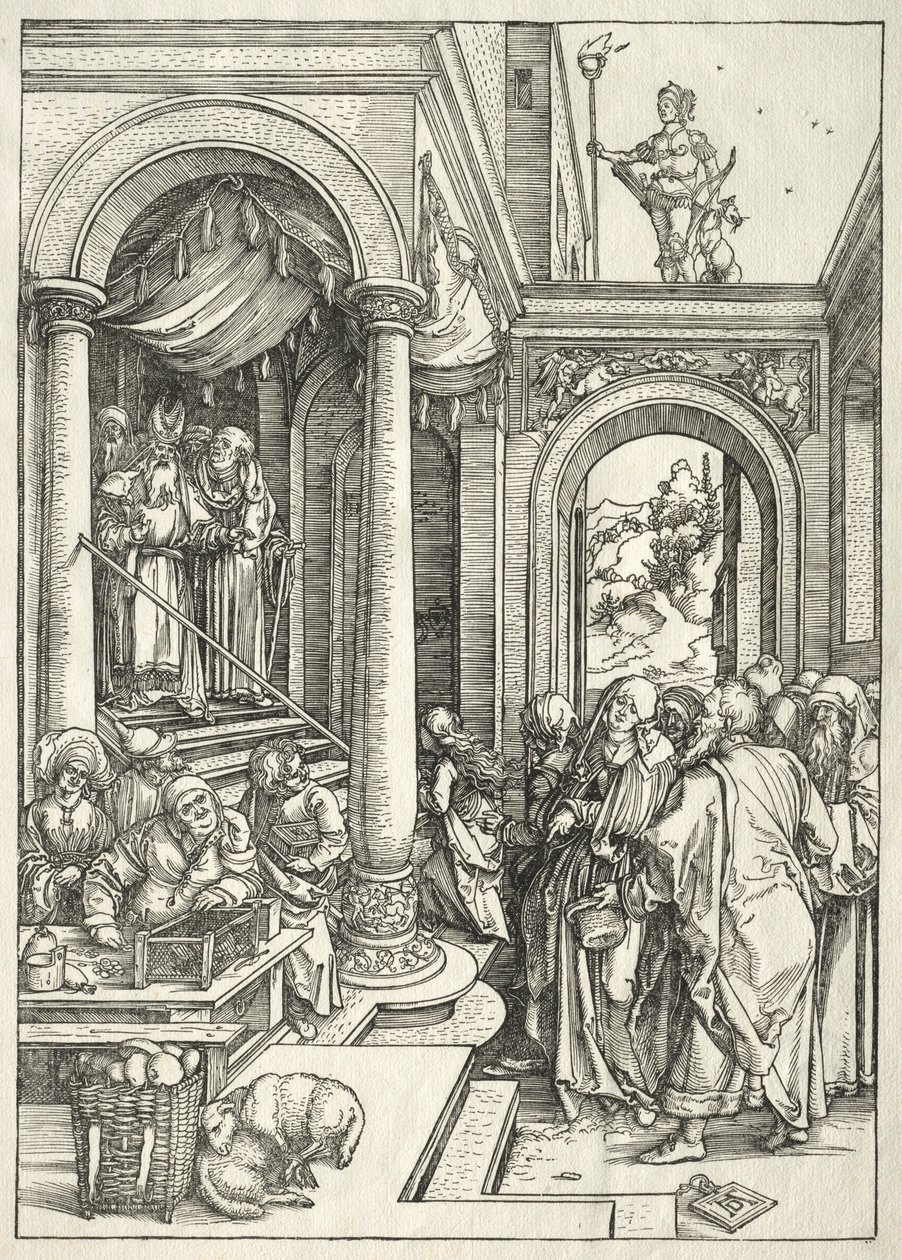 Życie Dziewicy: Ofiarowanie Młodej Dziewicy w świątyni, 1504-1505. autorstwa Albrecht Dürer