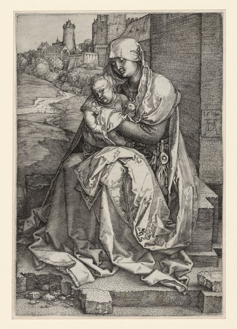Maria siedząca z Dzieciątkiem przed murem autorstwa Albrecht Dürer