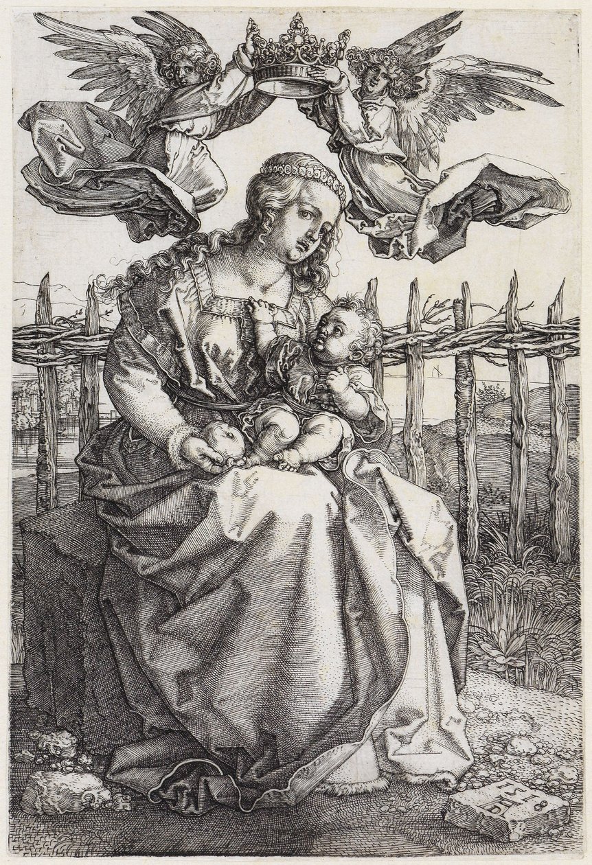 Maria z Dzieciątkiem, koronowana przez dwóch aniołów autorstwa Albrecht Dürer
