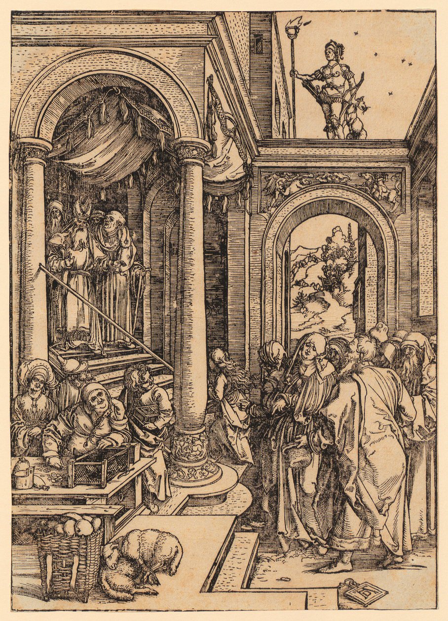 Pójście Maryi do świątyni, arkusz 6 z cyklu „Życie Maryi” autorstwa Albrecht Dürer