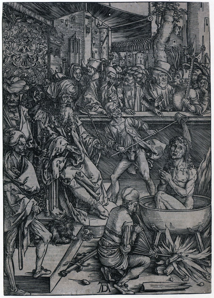 Męczeństwo ewangelisty Jana, arkusz 2 z cyklu „Apokalipsa” autorstwa Albrecht Dürer