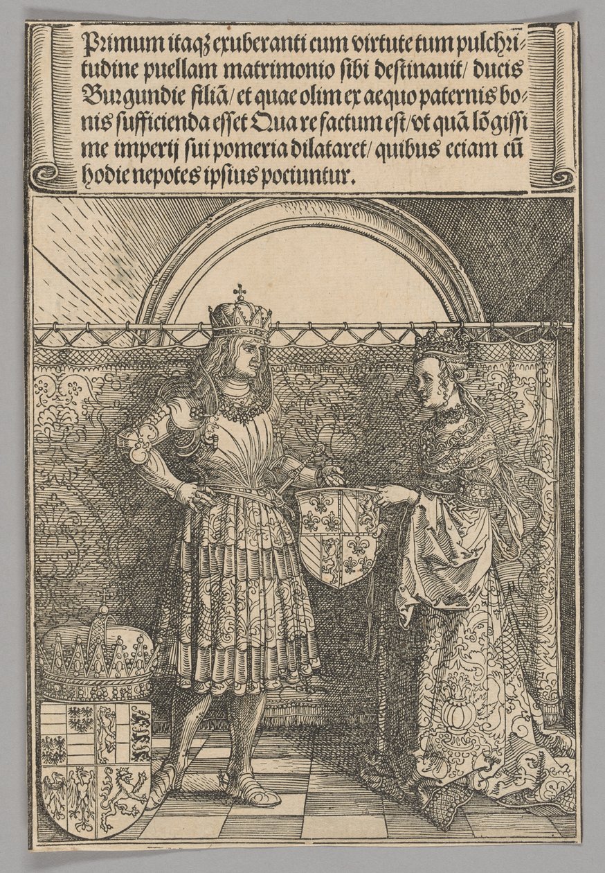 Maksymilian i Maria Burgundów, tablica 2 ze Scen historycznych z życia cesarza Maksymiliana I z Łuku Triumfalnego autorstwa Albrecht Dürer