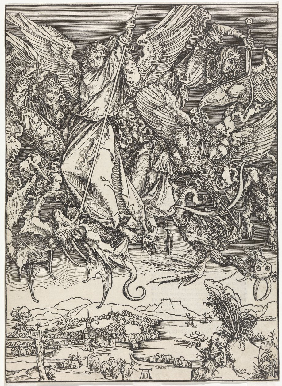 Michał walczący ze smokiem (Apokalipsa) autorstwa Albrecht Dürer