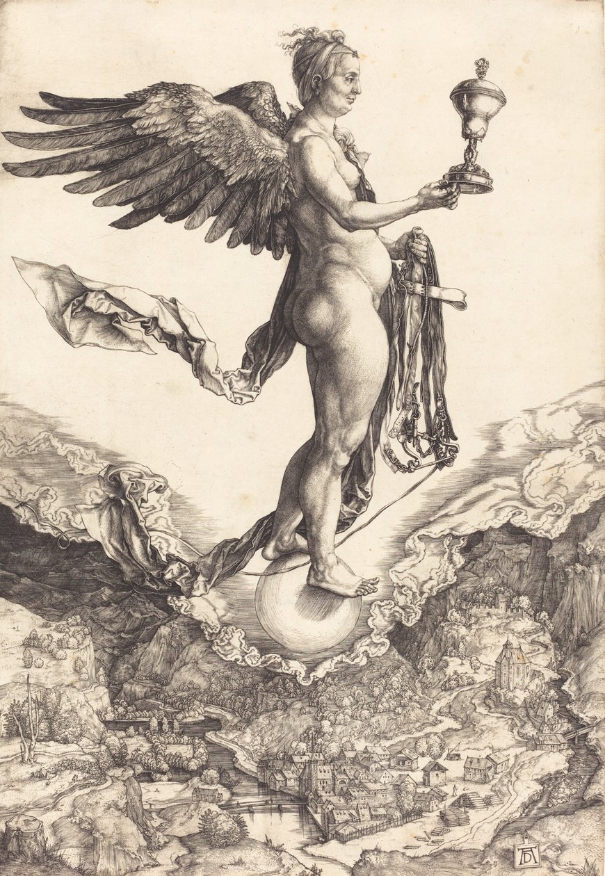 Nemezis Wielka Fortuna, c. 15011502. autorstwa Albrecht Dürer