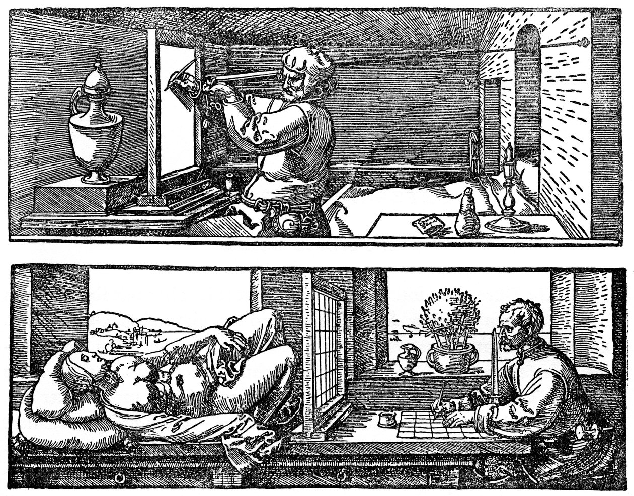 Maszyna perspektywiczna, 1525, 1936 autorstwa Albrecht Dürer