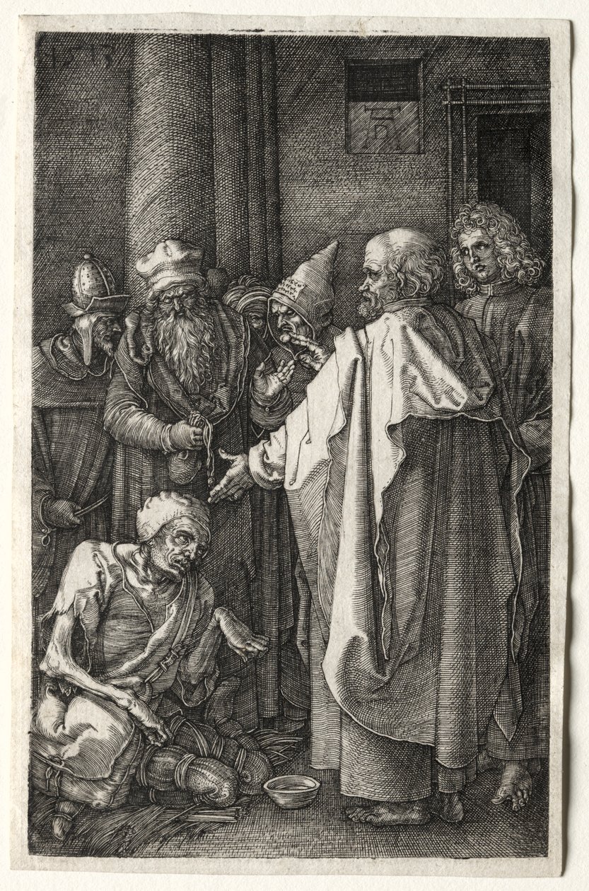 Piotr i Jan uzdrawiają kalekę przy bramie świątyni, 1512. autorstwa Albrecht Dürer