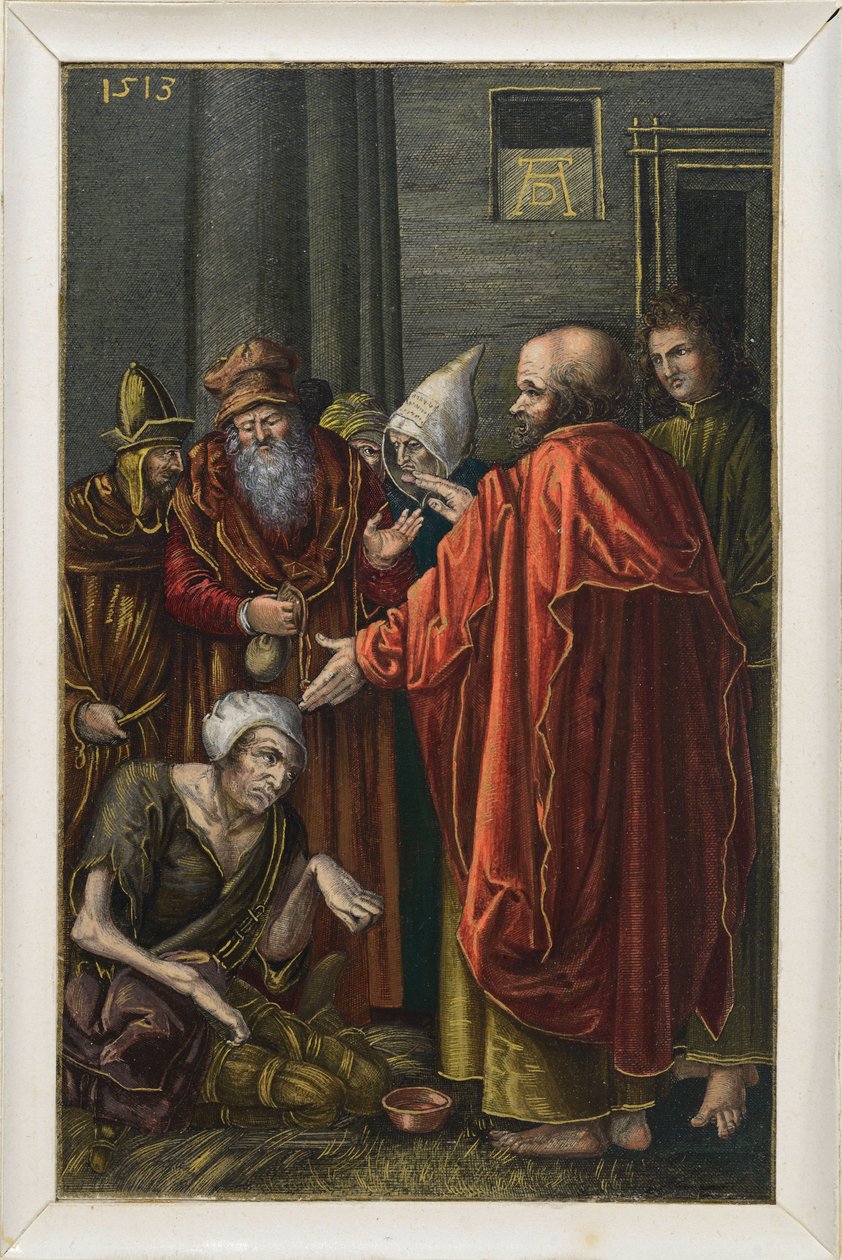 Piotr i Jan uzdrawiają chromego żebraka w świątyni autorstwa Albrecht Dürer