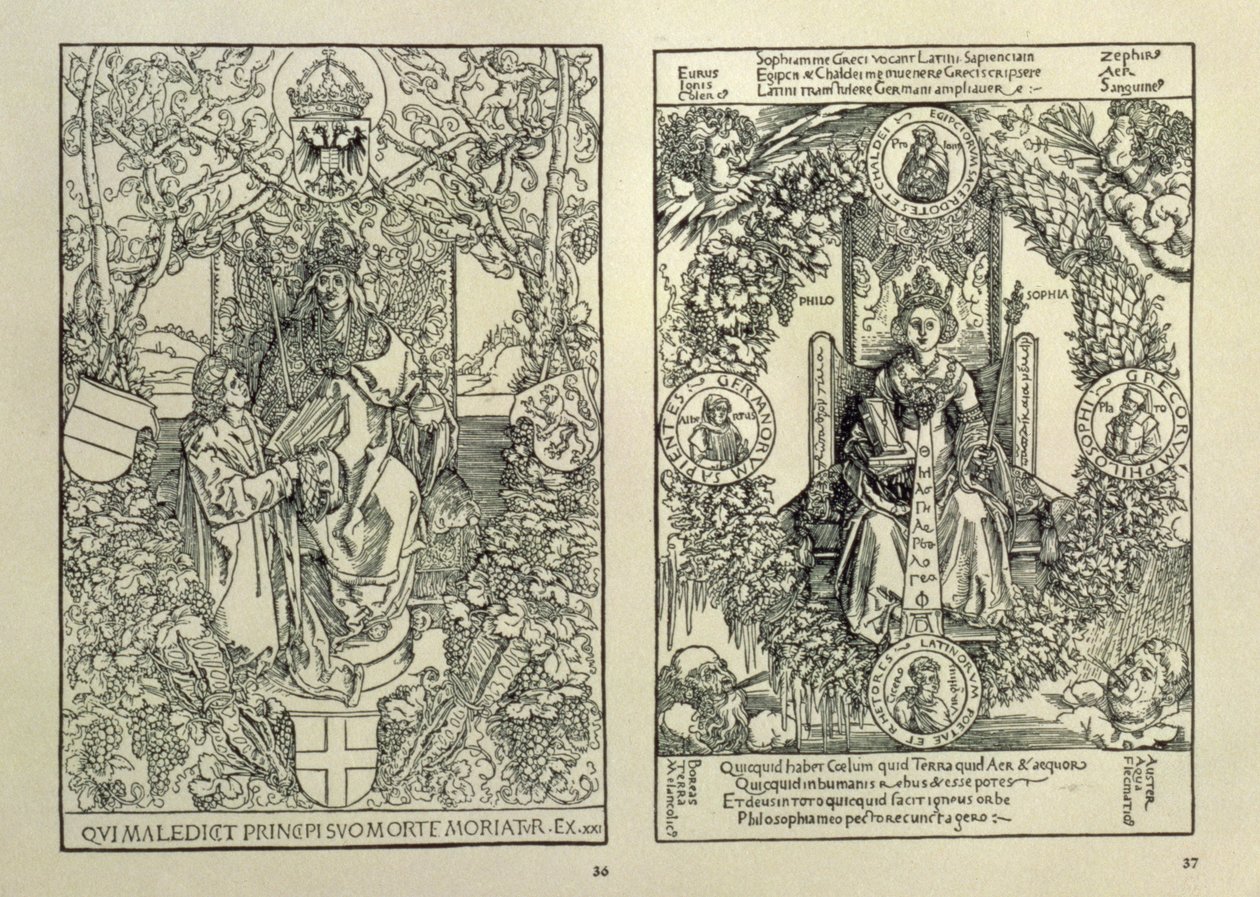 Filozofia i cesarz Habsburgów, z "Quatuor Libri Amorum" Konrada Celtisa z Norymbergi, 1502 r. autorstwa Albrecht Dürer