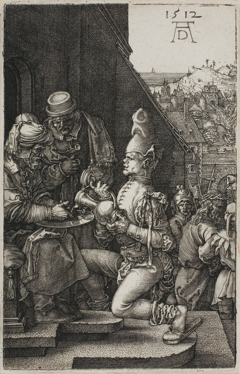 Piłat myjący ręce, z Grawerowanej pasji autorstwa Albrecht Dürer