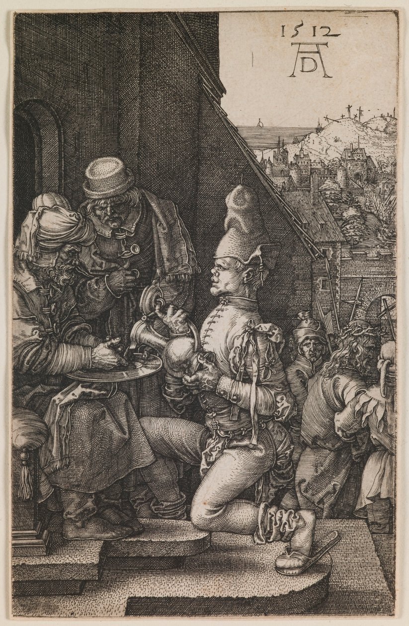 Piłat myjący ręce, z cyklu „Mała pasja” autorstwa Albrecht Dürer